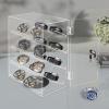 360 Rotating Acrylic Display Case with Lock & Key, 4-Tier V-Shaped Shelves Showcase, 13.4x7.5x17.3in Tabletop Cabinet for Sunglasses Jewelry Collectibles, No Assembly Required, Modern Decor view 1