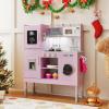 CHEFJOY Kids Kitchen Playset, Wooden Play Kitchen with Sound & Light, Montessori Toy for Bedroom Playroom Indoor, Ideal for Toddlers Ages 3+ (Pink + Silver) view 2