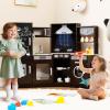 CHEFJOY Corner Play Kitchen, Wooden Pretend Cooking Set with Lights, Sounds & Chalkboard, Montessori Sensory Toy for Playroom, Bedroom,Small Space, Toddlers Ages 3+ (Espresso) view 2