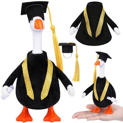 Gilprop Graduation Mini Desk Goose Outfits 7 Inch Magnetic Goose Statue Key Holder Desktop Decor Gift with Graduation Cap and Gown Stoles for Home Classroom Office Desk Table Decor(Black)