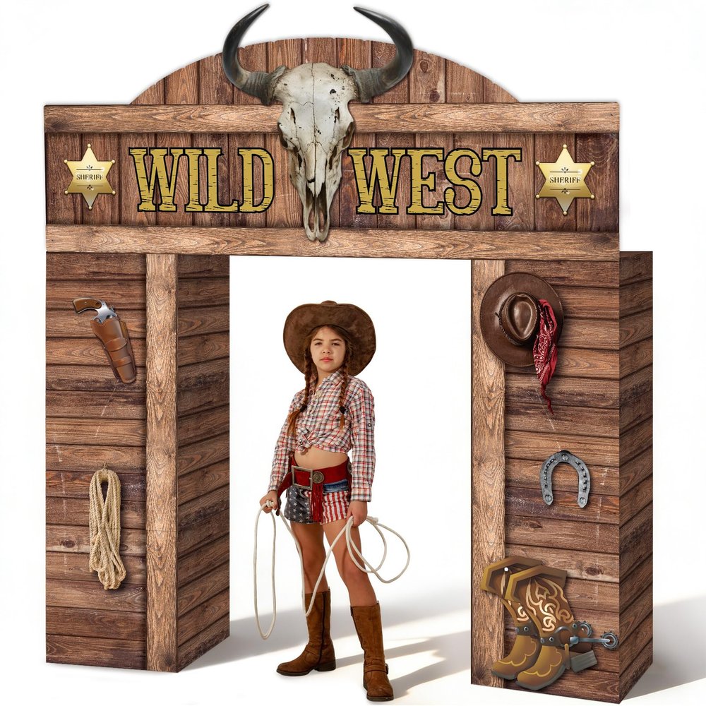 10Pcs Western Cowboy Party Decorations West Cowboy Saloon Cardboard Castle Playhouse with Arch Large Western Rustic Bar Boxes Decor for West Theme Birthday Party Supplies Photo Booth Props Decor
