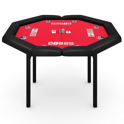 Garvee 48" Folding Poker Table, Folding Game Table Padded Rails  Stainless Steel Cup Holders  Collapsible Metal Legs, 8 Players Octagon Casino Table for Texas Holdem Games (Red)