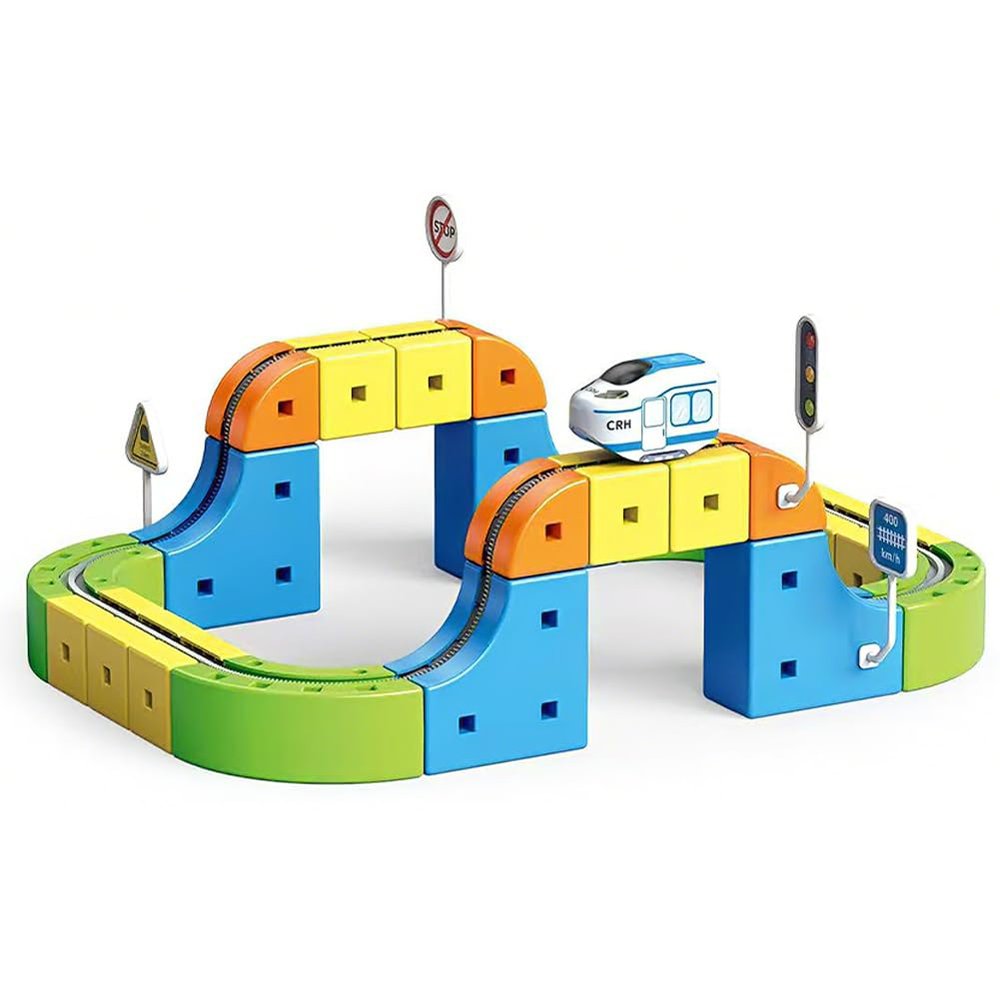Electric Train Set for Kids, 3D Magic Rail Cube, STEM Train Toy Set, Traffic Signs, 3D Racing Track Set with Electric Train for Boys and Girls Aged 3 4 5 6 7 8 9 10 Years Old Birthday