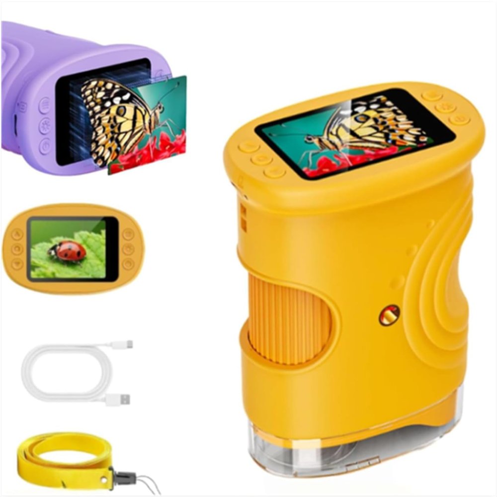4K Discovery Microscope, 1000x Handheld Microscope, Digiscope Kids, Digital Microscopes for Children, 2026 Upgraded Portable Mini Pocket Microscopes with 4k 2.0" Screen, for Home (Yellow)