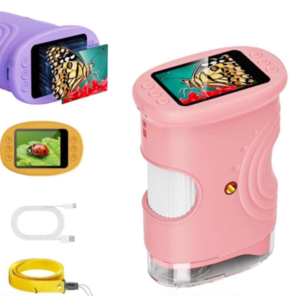 4K Discovery Microscope, 1000x Handheld Microscope, Digiscope Kids, Digital Microscopes for Children, 2026 Upgraded Portable Mini Pocket Microscopes with 4k 2.0" Screen, for Home (Pink)
