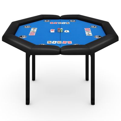 Garvee 48" Folding Poker Table, Folding Game Table Padded Rails  Stainless Steel Cup Holders  Collapsible Metal Legs, 8 Players Octagon Casino Table for Texas Holdem Games (Blue)