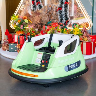 12V Electric Bumper Car for Kids, 360 Spin Ride On Toy with Remote Control, 2 Speed, Bluetooth Music, LED Lights, 5-Point Safety Belt, Toddler Vehicle with Tool Box, Green