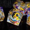 7 Piece Sharp Edge Resin Dice Set with Blue Dragons Pattern and Gold Numbers, Polyhedral DND Dice for Tabletop Role Playing Games (HSSL337) view 3