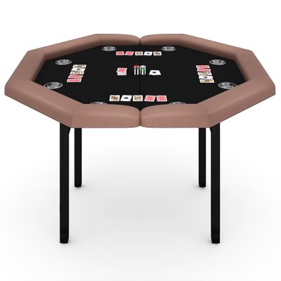 Garvee 48" Folding Poker Table, Folding Game Table Padded Rails Stainless Steel Cup Holders Collapsible Metal Legs, 8 Players Octagon Casino Table for Texas Holdem Games (Brown)