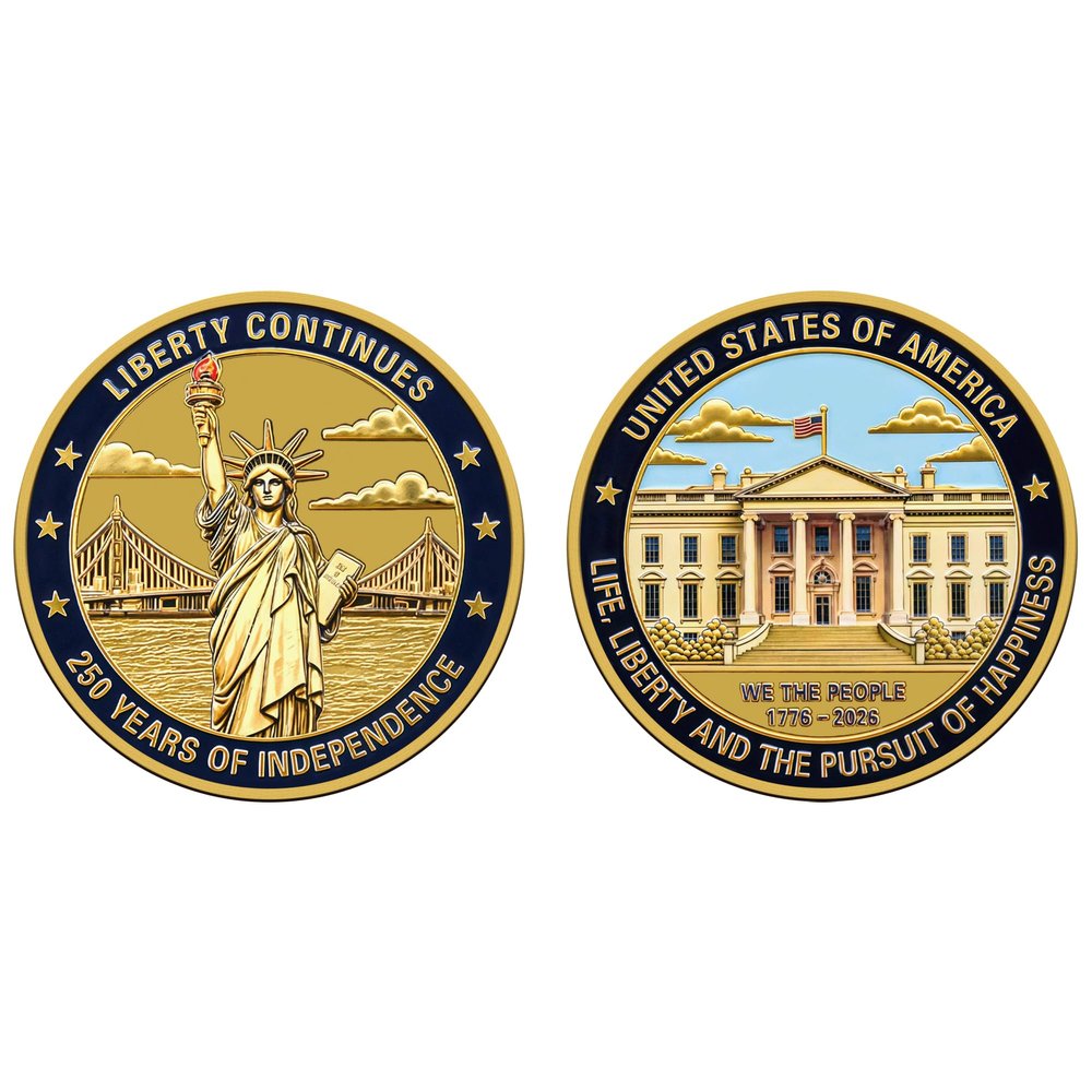 250th Anniversary Commemorative Coin USA 1776-2026, Double-Sided High Relief Craft, Eagle & Patriotic Symbols Challenge Coin, Collectible Gift for Veterans & History Collectors (250th-zyns-01)