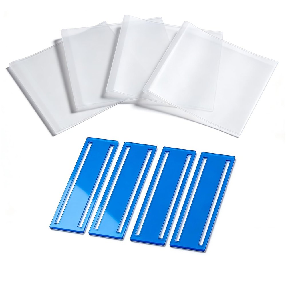 4 Sets Mahjong Card Sleeve and Line Finder for 2025 2026 Mahjong Cards, Clear Acrylic Line Reader Strips & Durable PVC Card Protector Covers with Storage Bag, Fits Large Print Scorecards (Blue)