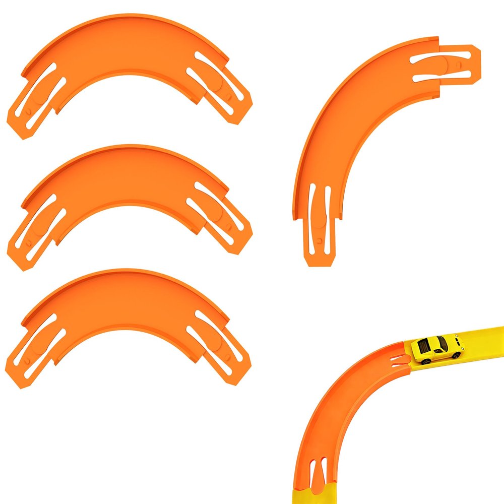 VIWOOP Racetrack Connectors Compatible with Hot Wheels, Plastic Track Pieces, 90 Degree Banked Turn Curve, 10-Pack (Orange)