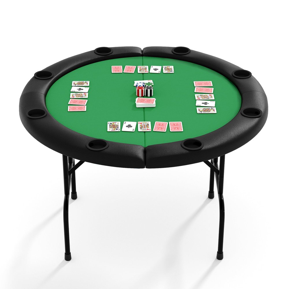 Garvee 8 Player Folding Poker Table with Casino Grade Felt & Cup Holders, 48 Inch Round Design Card Table for Texas Holdem, Home Game Nights, Man Cave