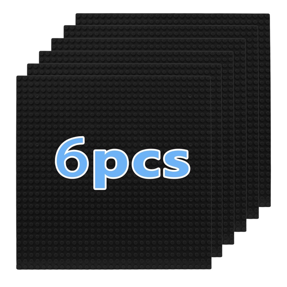 10"x10" Pack of 6 Classic Building Baseplates,Building Toy Base Boards to Build On, Brick Toy Builders Mat Compatiable with All Major Brands and Activity Table-Base plate for DIY Play (Black)