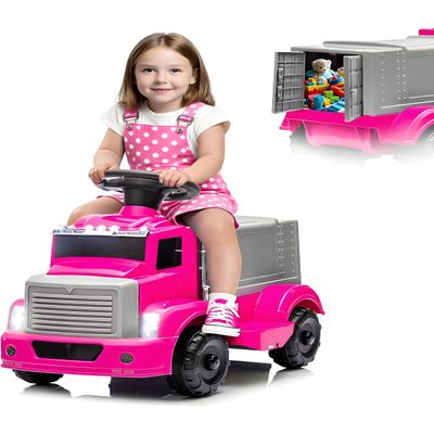6V Ride On Fire Truck with Storage Box, Music, Light - Electric Car for Toddler 3-5 - Toddler Cars to Drive for Boys, Girls