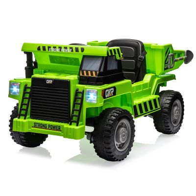 12V Ride on Dump Truck with Remote Control, Electric Toy Car, 4-Wheeler Construction Vehicles with Dumping Bed & Music (Green)