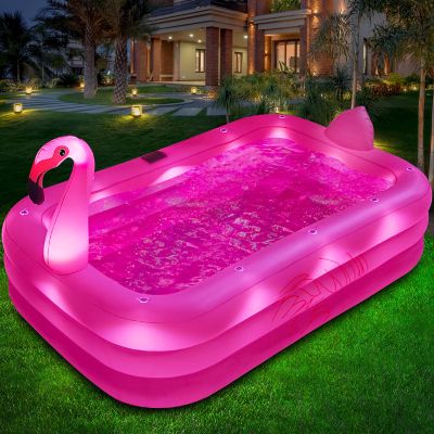 2026 Inflatable Pool with Lights, Solar Flamingo Swimming Pool for Adults Inflatable Blow up Pool, Durable Thickened Pool for Backyard,Outdoor,100"X63"X20"-Red