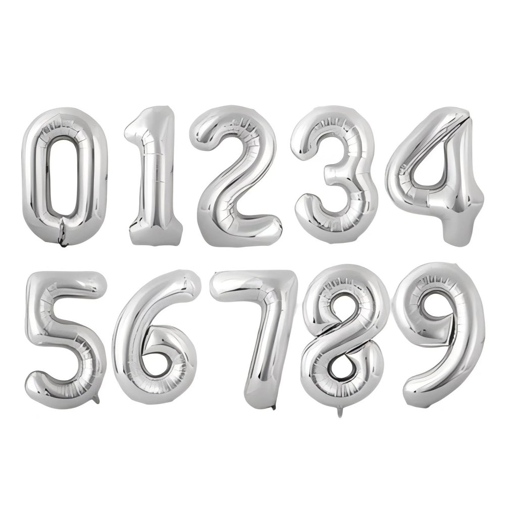 10 Pcs Silver Number 0-9 Balloons 16 Inch Number Mylar Foil Balloons Custom Digital Balloon for Birthday Party Baby Shower Anniversary Party Decorations (Silver)