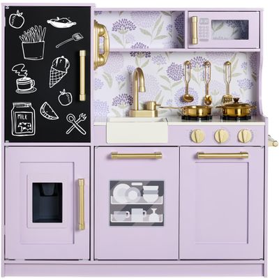 Best Choice Products Pretend Play Kitchen Wooden Toy Set for Kids w/Realistic Design, Telephone, Utensils, Oven, Microwave, Sink - Lavender