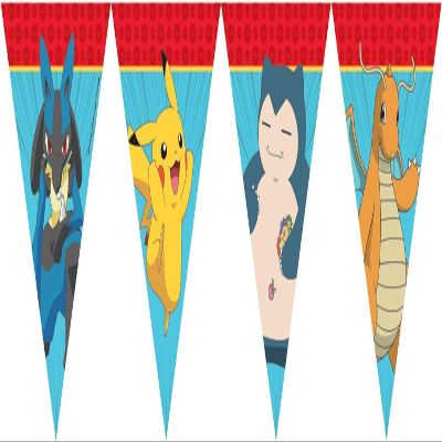 2.3 m Pokemon Bunting as Decoration for Children's Birthday Parties with Attachment Cord, 20 x 30 cm, Made of Paper Garland Flag Banner Children's Birthday Pikachu