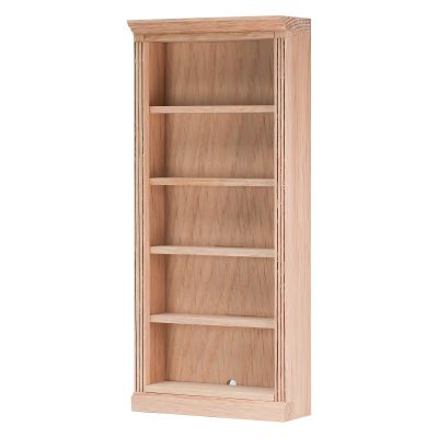 Waldosia 1:12 Scale Miniature Unfished Oak 5-Shelf Bookcase Dollhouse Wooden Bookshelf for Study, Living Room & Library Scenes