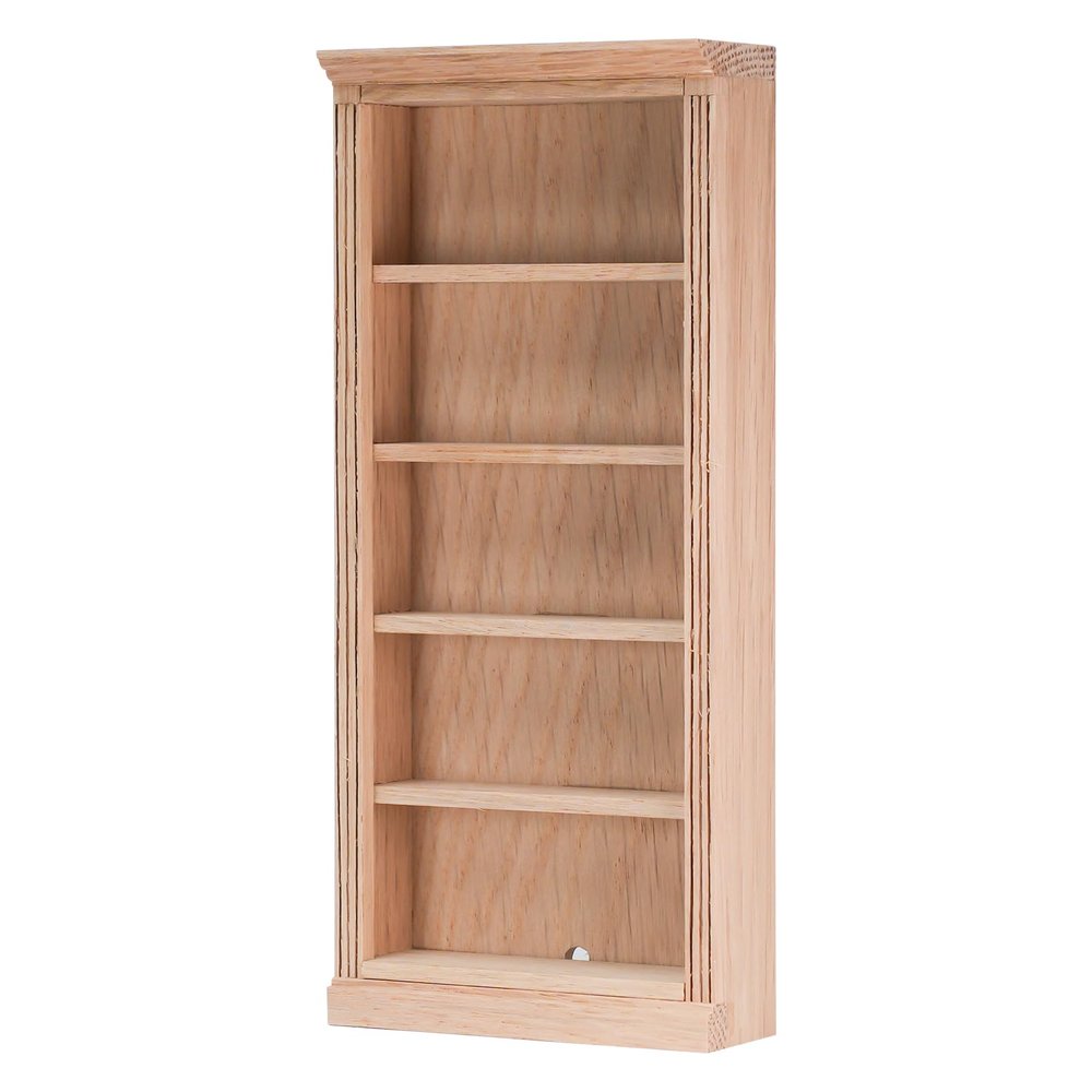 Waldosia 1:12 Scale Miniature Unfished Oak 5-Shelf Bookcase Dollhouse Wooden Bookshelf for Study, Living Room & Library Scenes