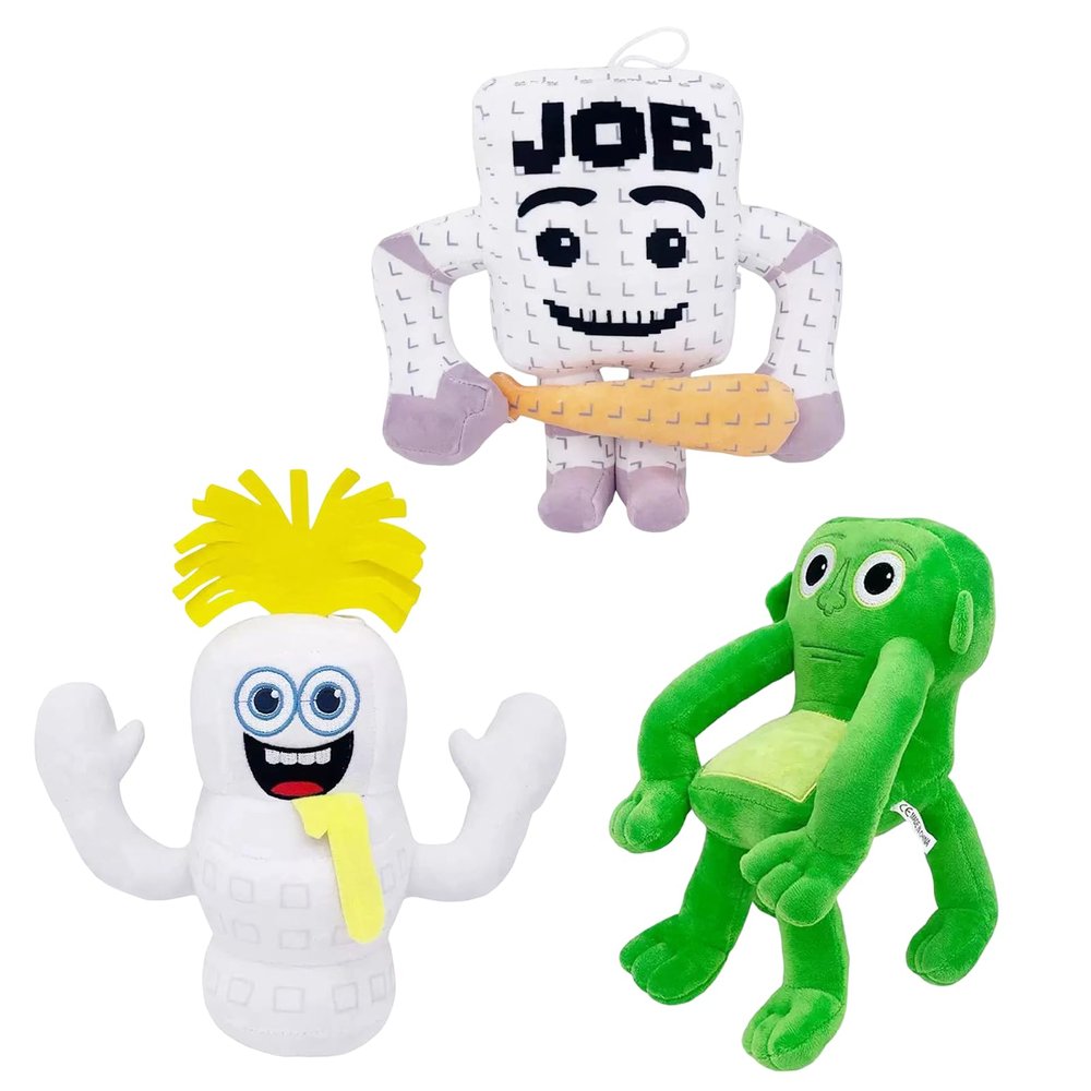 3-Pack Steal a Brainrot Plush Set  Jib,Karkerkar Kurkur & Job Block (11.8-Inch)  Soft Huggable Decor Pieces for Rooms & Relaxation