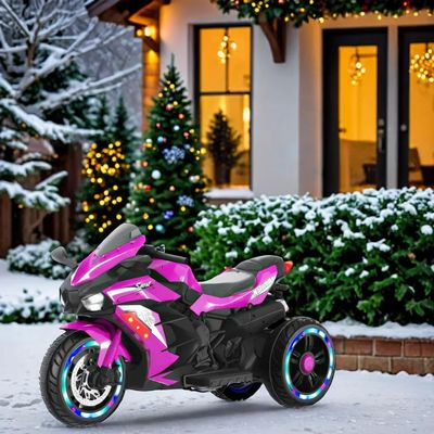 12V Kids Ride On Motorcycle,3-Wheel Electric Motorcycle with LED Light-Emitting Tyres, MP3,USB - Gift for Kids Ages 3-6 Years Old,The Best Birthday Gifts (Light Purple)
