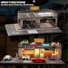Diorama 1/64 Scale Double-Deck Parking Workshop, LED Lighting, Diecast Car Garage Miniature Scene Display, City Street Building Repair Workshop Model, 11.6 * 7.79 * 4.72 Inches view 3