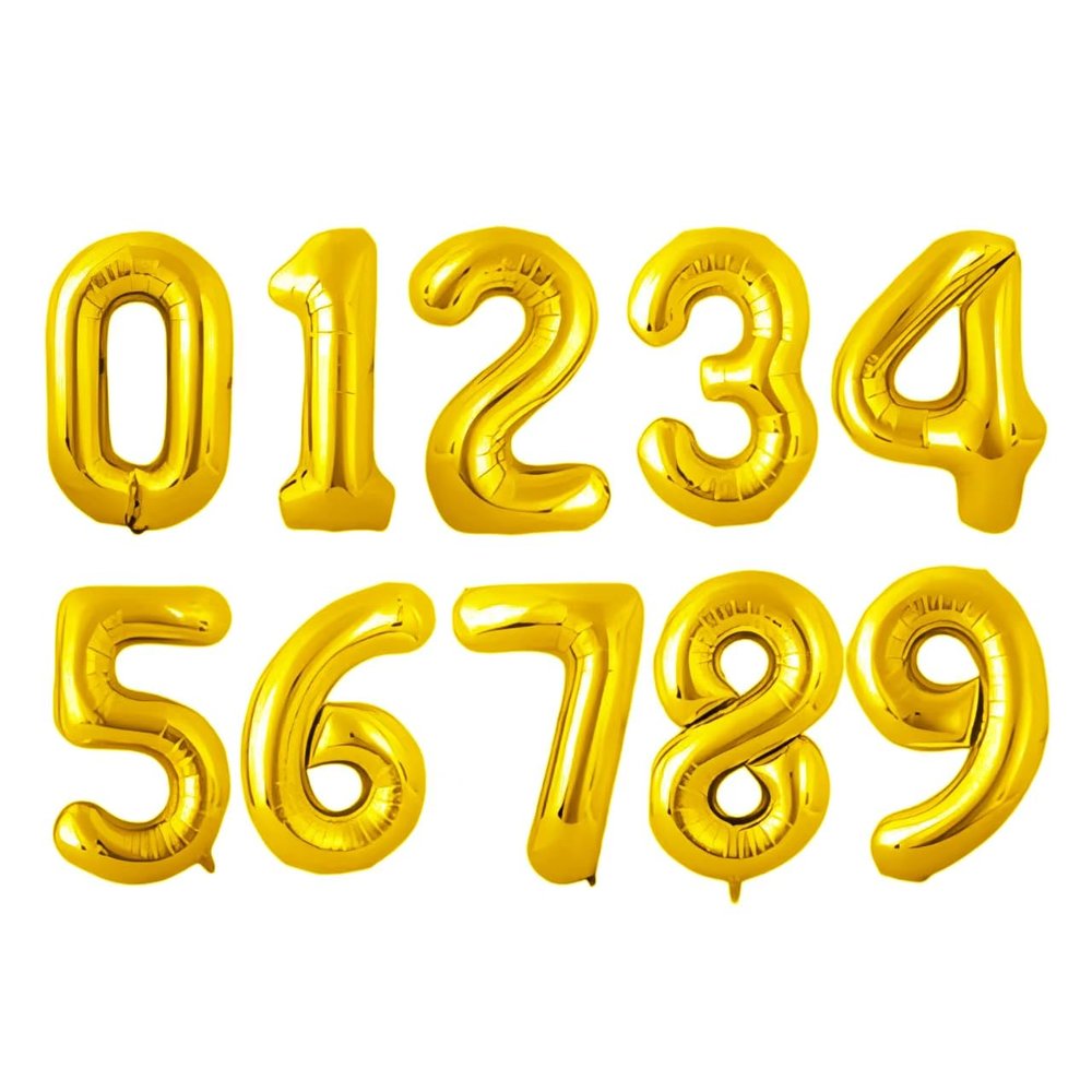 10 Pcs Gold Number 0-9 Balloons 16 Inch Number Mylar Foil Balloons Custom Digital Balloon for Birthday Party Baby Shower Anniversary Party Decorations (Gold)