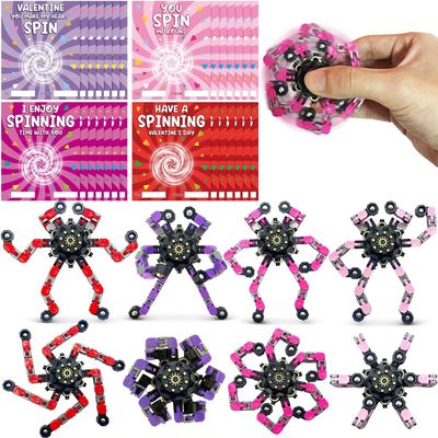 24 Set Valentines Day Cards for Kids Classroom,Fingertip Spinner Sensory Toys with Cards,Transformable Chain Robot Finger Toy,Valentines Party Favors for Kids Classroom Exchange,School Games Prize
