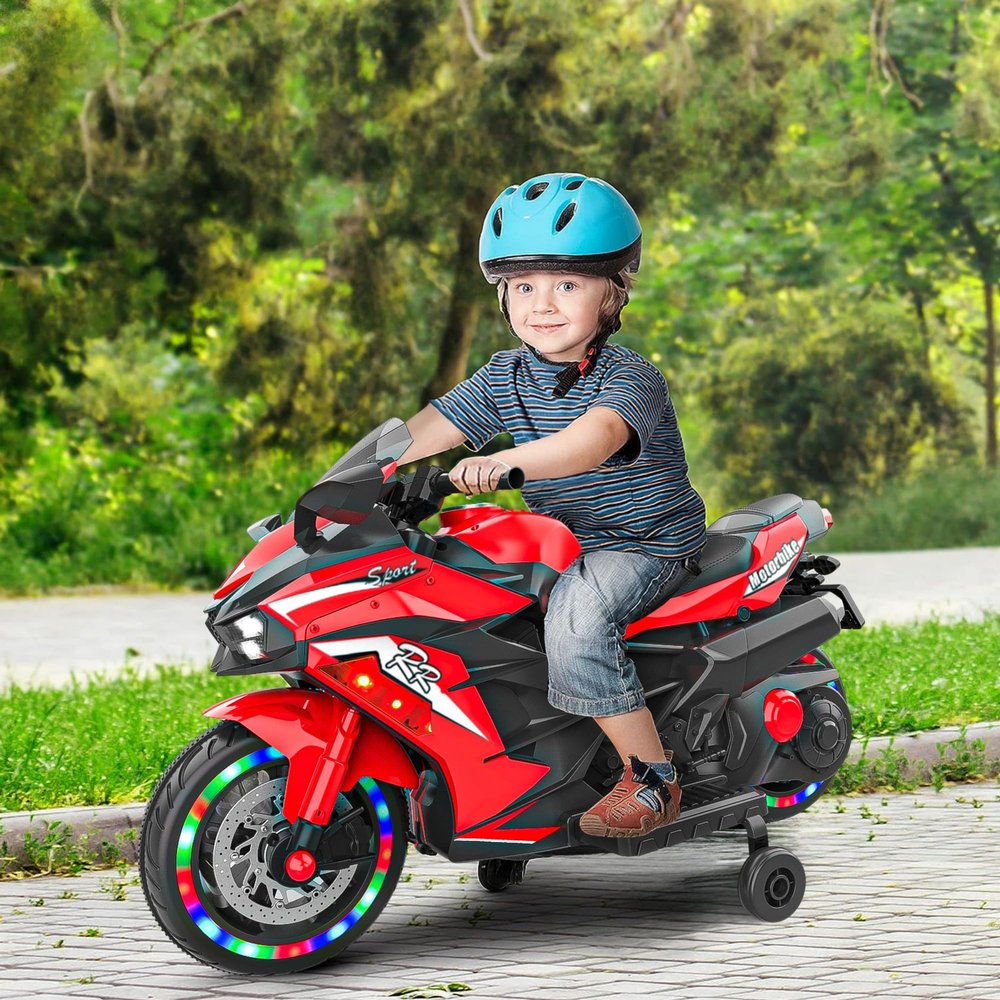 12V Kids Ride On Motorcycle,2-Wheel Electric Motorcycle with LED Light-Emitting Tyres, MP3,USB - Gift for Kids Ages 3-6 Years Old,The Best Birthday Gifts (Red)