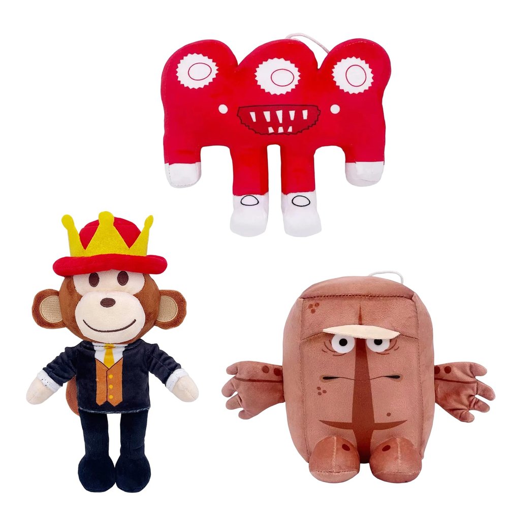 3-Pack Steal a Brainrot Plush Set  Jandel The Monkey,Block Uncle & Red Saw-Mouth (11.8-Inch)  Soft Huggable Decor Pieces for Rooms & Relaxation