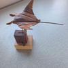 Handmade Wooden Devil Fish Sculpture, Simulation Stingray Bat Ray Carving Ornament with Display Stand view 2