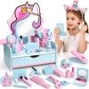 Toyssa Unicorn Wooden Vanity Set, Pretend Makeup Toys for Girls Ages 3-6 view 1