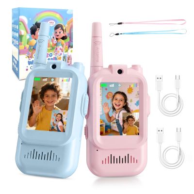 BHMNDSKY Video Walkie Talkies for Kids,with Long-Distance Transmission and High-Definition Display,Suitable As Gifts for Boys and Girls Aged 3-12,Perfect for Family Games (Pink + Blue)