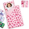 Primlect Toddler Nap Mat Extra Large Thickened 55''x35'', Soft Sleeping Bag with Detachable Minky Blanket and Pillow, Portable for Daycare, Preschool, Kindergarten, Travel, Boys and Girls, Pink Heart view 1