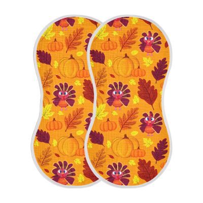 AMmao Autumn Fall Turkey Pumpkin Maple Leaves Thanksgiving Burp Cloths 2 Pack Muslin Burping Cloth Cotton Burp Towel Soft Absorbent Baby Burp Cloths for Boys Girls Newborn 22 x 11 in