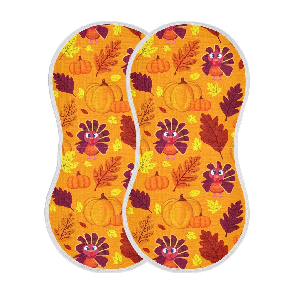 AMmao Autumn Fall Turkey Pumpkin Maple Leaves Thanksgiving Burp Cloths 2 Pack Muslin Burping Cloth Cotton Burp Towel Soft Absorbent Baby Burp Cloths for Boys Girls Newborn 22 x 11 in