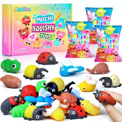 32Pcs Mochi Squishy Toys Bulk Mini Squishies Squeeze Insect Bug Toys Blind Mystery Bags Party Favor for Kid Treasure Box Toys for Classroom Goodie Bag Filler Birthday Gift Sensory Fidget Stress Relief