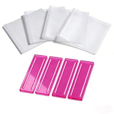 4 Sets Pink Mahjong Card Sleeve and Line Finder for 2025 2026 Mahjong Cards, Clear Acrylic Line Reader Strips & Durable PVC Card Protector Covers with Storage Bag, Fits Large Print Scorecards (Pink)