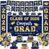 2026 Graduation Decorations - Navy Blue and Gold Graduation Decorations Set Congrats Grad Banner & Backdrop, Porch Sign, Hanging Swirls, Balloons, Honeycomb Centerpieces for Congrats Grad Party Decorations view 1