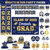2026 Graduation Decorations - Navy Blue and Gold Graduation Decorations Set Congrats Grad Banner & Backdrop, Porch Sign, Hanging Swirls, Balloons, Honeycomb Centerpieces for Congrats Grad Party Decorations view 2
