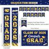 2026 Graduation Decorations - Navy Blue and Gold Graduation Decorations Set Congrats Grad Banner & Backdrop, Porch Sign, Hanging Swirls, Balloons, Honeycomb Centerpieces for Congrats Grad Party Decorations view 3