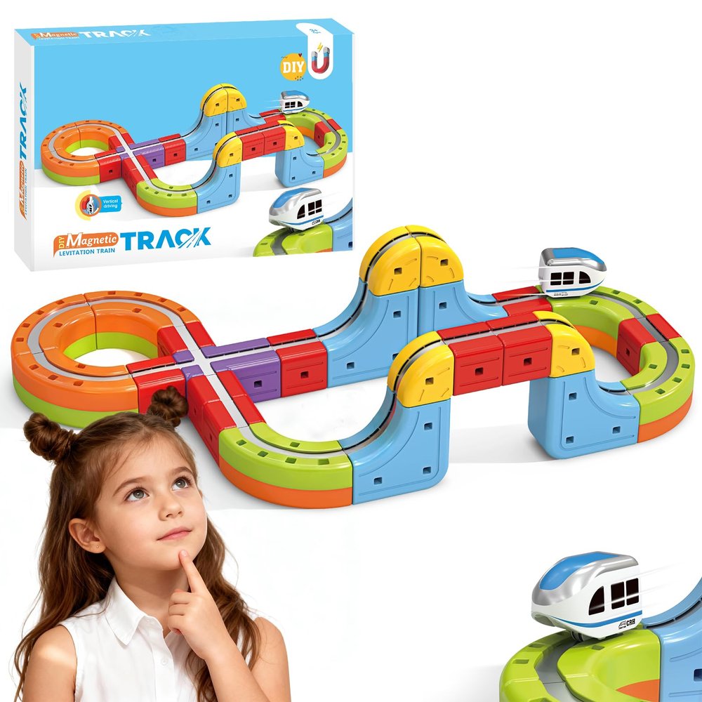 YESHIN Electric Train Set with 3D Flexible Track for Kids Ages 3 4 5 6 7 8 DIY Modular STEM Building Train Tracks and Electric Cars Anti-Gravity Racing Track Building Blocks Toy for Toddlers Ages 3-5