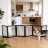 Dog Fence Indoor - 6-Panel Freestanding Dog Gate for Doorways, Hallways, House or Stairs -120x24-Inch Retractable Foldable Expandable Wood Pet by SFJC (Black) view 2