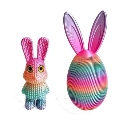 3D Printed Luminous Easter Egg with Bunny Inside 8.5" Large Glow in the Dark Rabbit Figurine Surprise Gradient Rainbow Color PLA Egg Container Unique Easter Basket Stuffer(Candy Color#1)