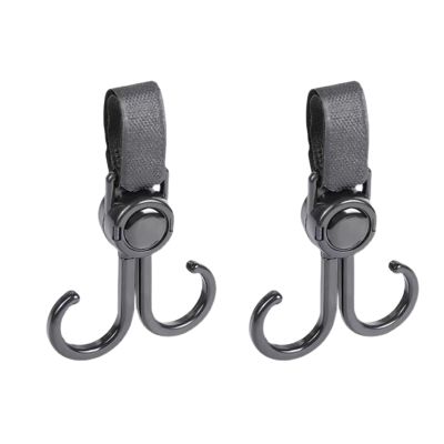 2 PCS Double Stroller Swivel Hooks, Front Adjustable Universal Stroller Hooks Pushchair Clips Travel Essential for Outdoor Hanging Bags