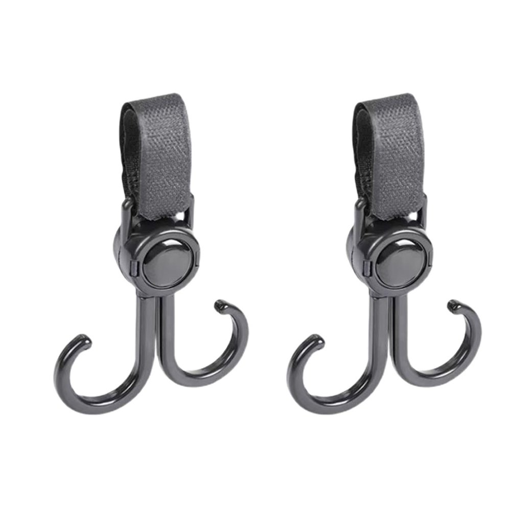 2 PCS Double Stroller Swivel Hooks, Front Adjustable Universal Stroller Hooks Pushchair Clips Travel Essential for Outdoor Hanging Bags