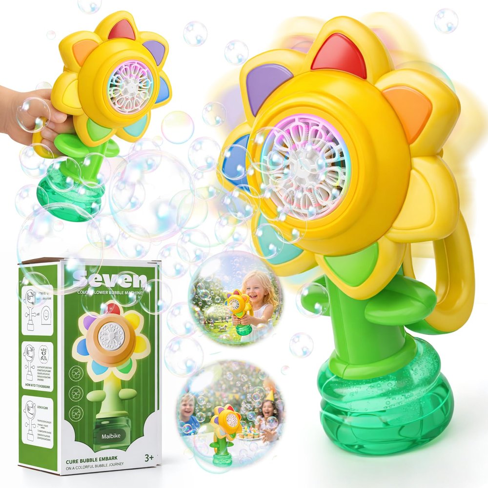 AIERSA 2 Pack Flower Bubble Machine for Kids with LED Lights